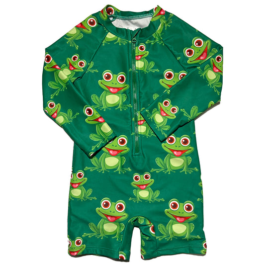Splashy Tots Green baby boy/girl swimwear - Unisex one piece frog swimsuit - Product photo