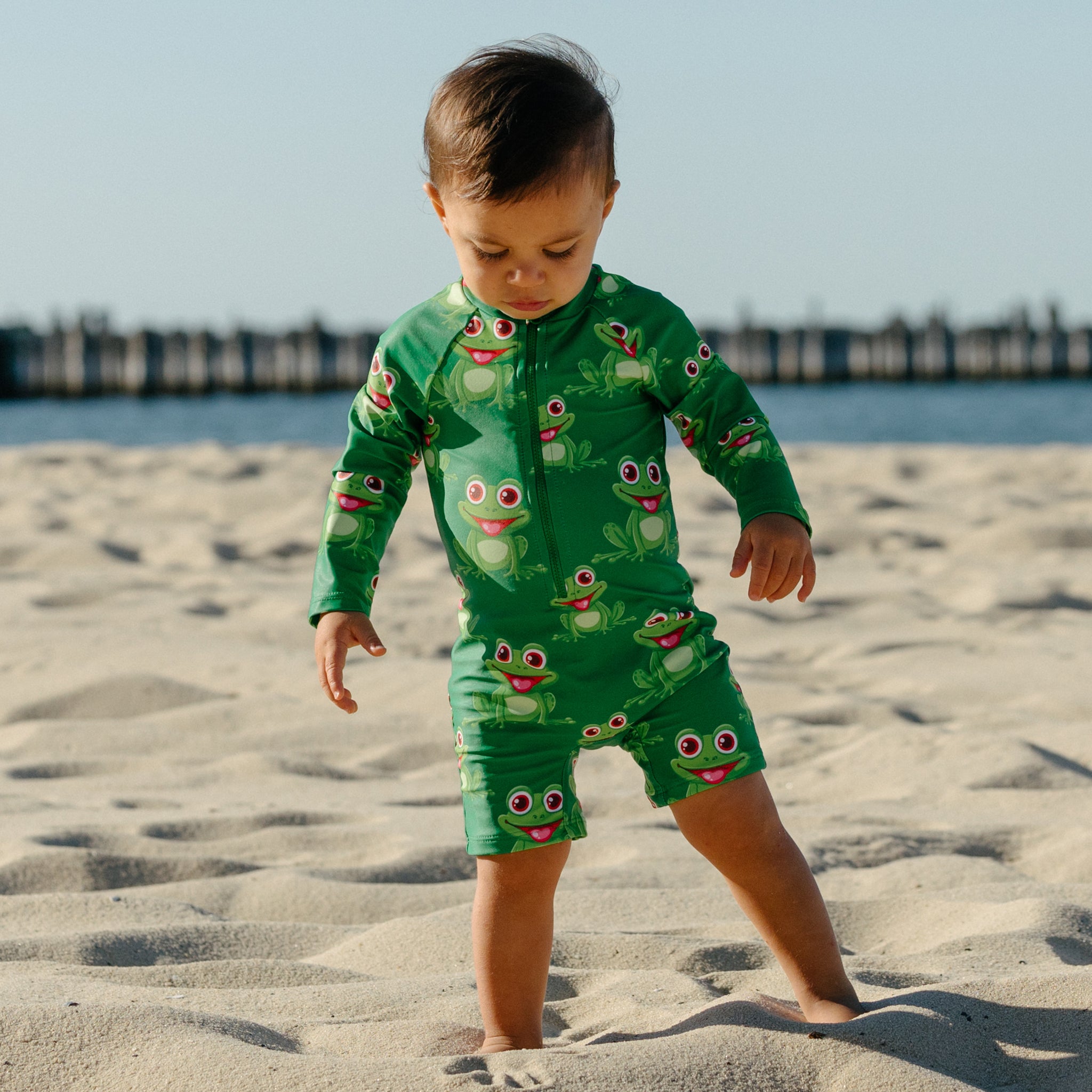 Green baby boy/girl swimwear - Unisex one piece frog swimsuit – Splashy ...