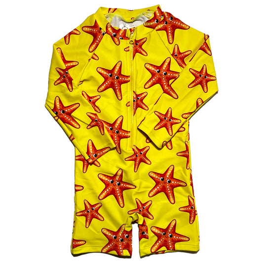 Splashy Tots Yellow baby boy/girl swimwear - Unisex one piece starfish swimsuit - Product photo
